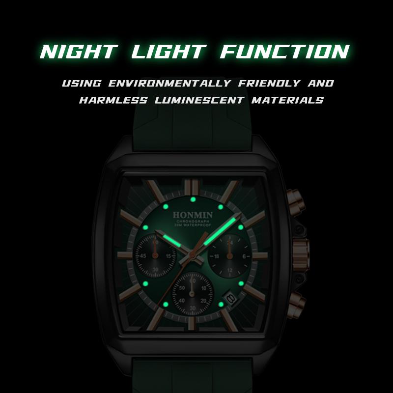 Watch for Men Business Wristwatch Rectangle Quartz Watches Waterproof Luminous Silicone Casual Clock Reloj Hombre