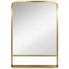 Modern Rectangular Wall Mirror with Storage Shelf, 70 x 50 cm, Gold Tone