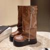 Модные ботинки с кисточками для женщин Ретро Готический тренд Женские ботинки Челси На среднем каблуке Мотоциклетные ботинки Женская мода До колена Ботас