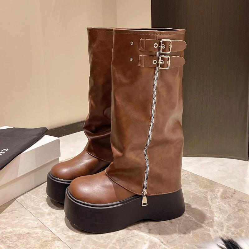 Fashion Tassel Boots for Women Retro Gothic Trend Women Boots Chelsea Mid Heels Motorcycle Boots Women Fashion Knee High Botas