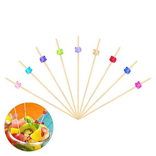 Set of 190 Stylish Bamboo Cocktail Picks with Acrylic Beads, Cocktail Pins, Fruit Picks, Food Sticks, Cocktail Decorations, Parties, and Commercial Us