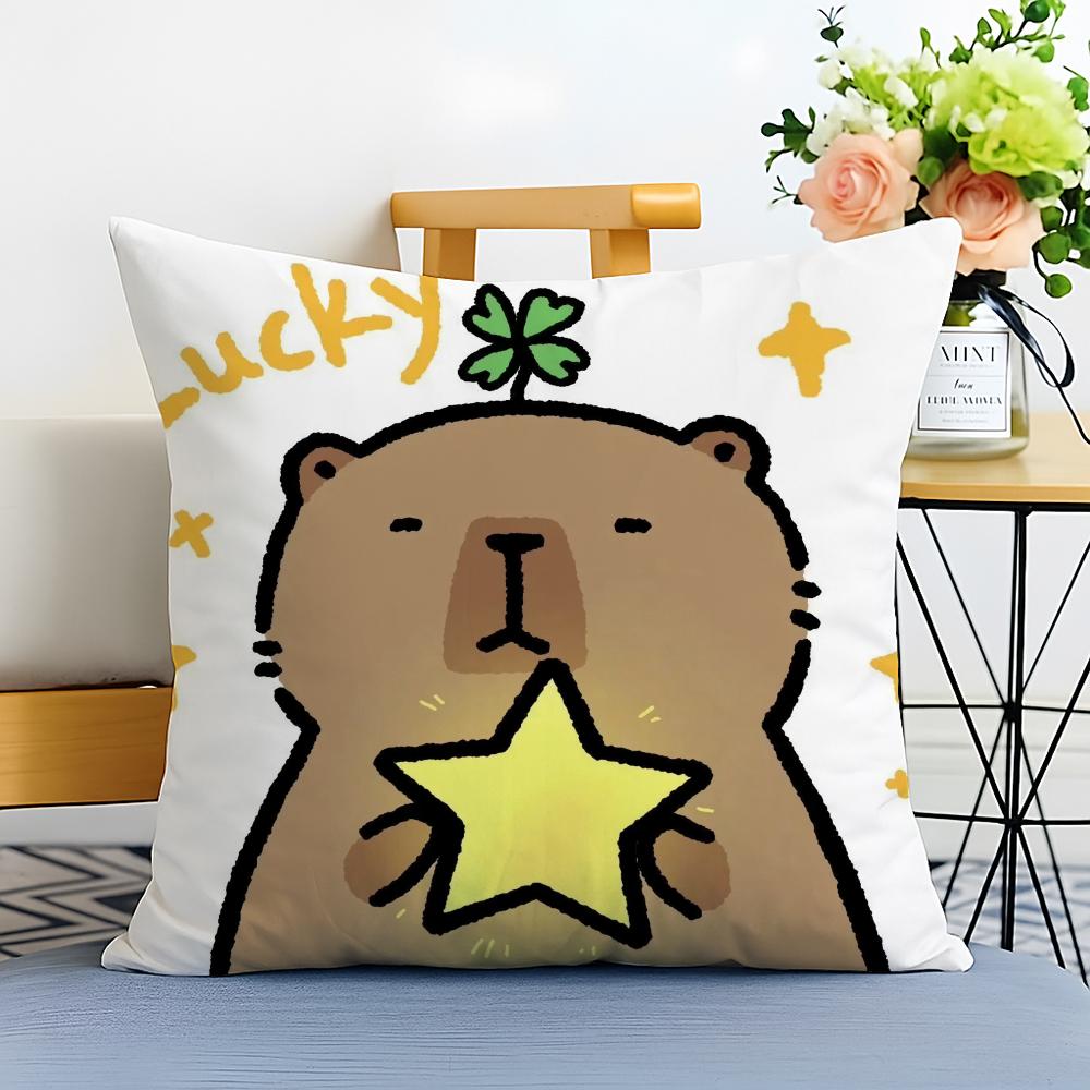 Capybara Cartoon Cute Cushion Cover Washable Linen comfort Soft for Sofa Bed Cozy Home Room Decor