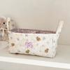 Cotton Small Quilted Storage Basket Folding Floral Bow Storage Basket  Dresser