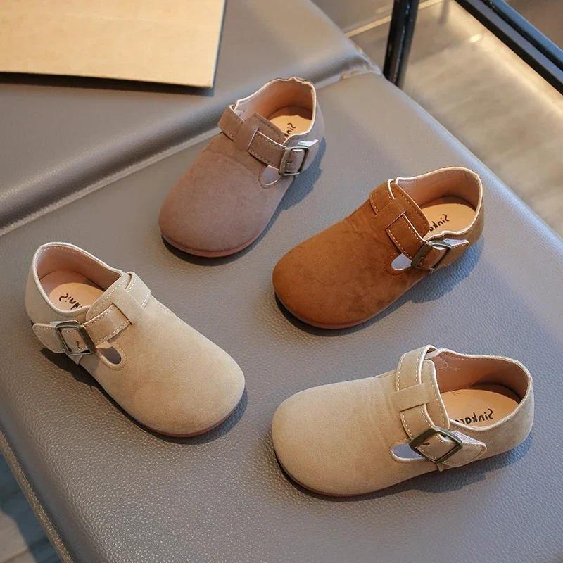New Fashion Boys Girls Moccasins Hook&loop Non-slip Elegant Kids Flat Shoes Soft Sole Children Leather Shoes Retro Sweet