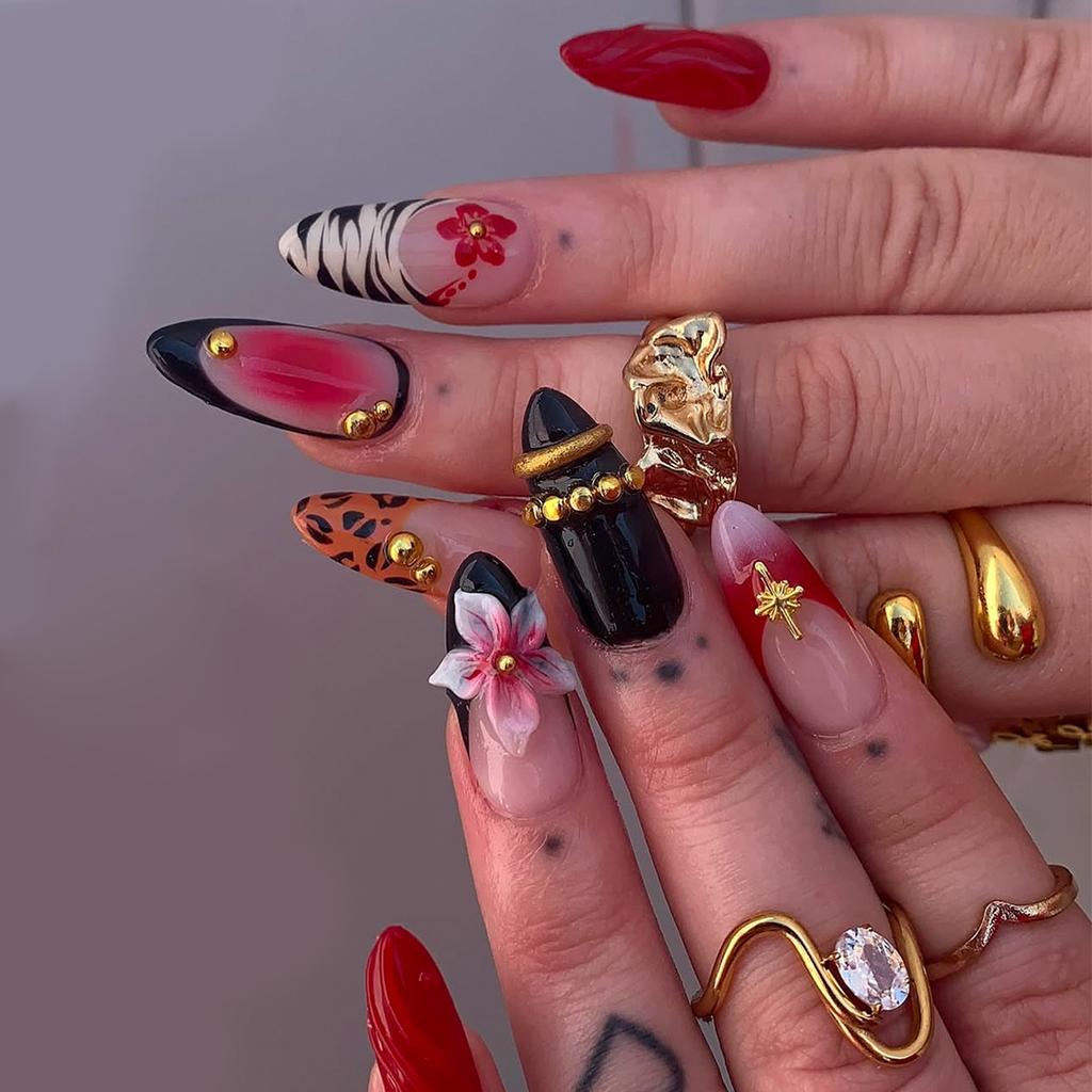 Water-drop-shaped press-on nails with crushed diamond leopard print blush, press-on nail art, fake nails, 10-30 pieces