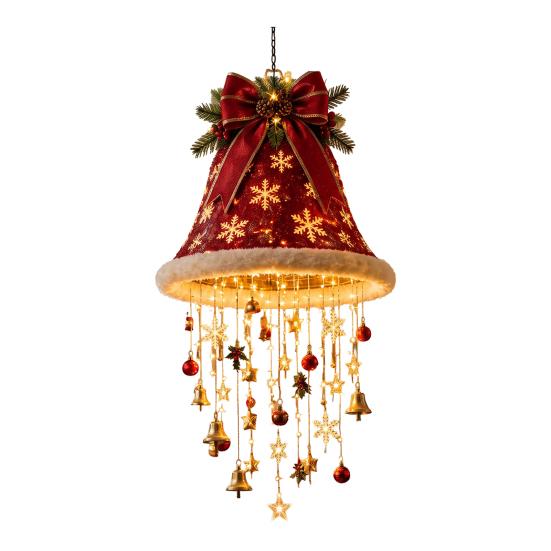 Indoor Living Room Ornaments Lighted Christmas Ceiling Hanging Decor, Pre-Lit Tree Bell Pendant with Big Decor Warm LED, Porch Doorway Holiday