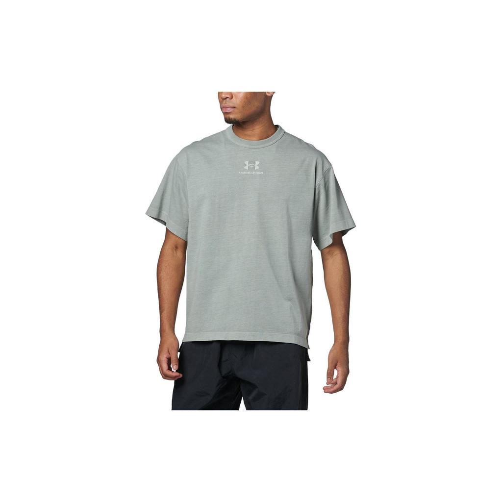 Under Armour Embroidered Design Solid Color Casual Training Round Neck Short Sleeve T-Shirt Men Tops Gray-Green 1387993-504
