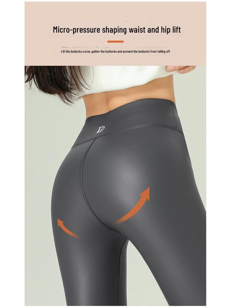 Nové podzimní/zimní legíny s vysokým pasem z dětské PU kůže, zateplené fleecem