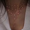New Vintage Crystal Geometry Star Moon Lock Necklace For Women Boho Multi-level Pendants Necklaces Chokers Jewelry Gift