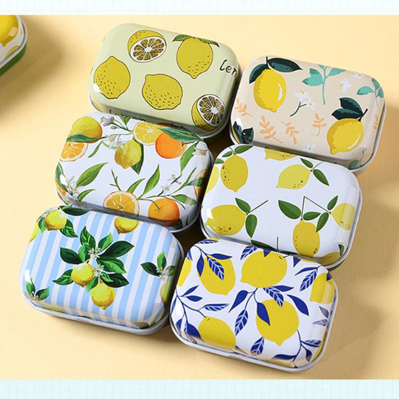 136 Stuks Klapdeksel Blikdoos Mini Rechthoekige IJzeren Doos Decoratieve Doos Draagbare Kleine Opbergblikjes Snoep Pillen Paperclip Cutestyle 3pcs citroen