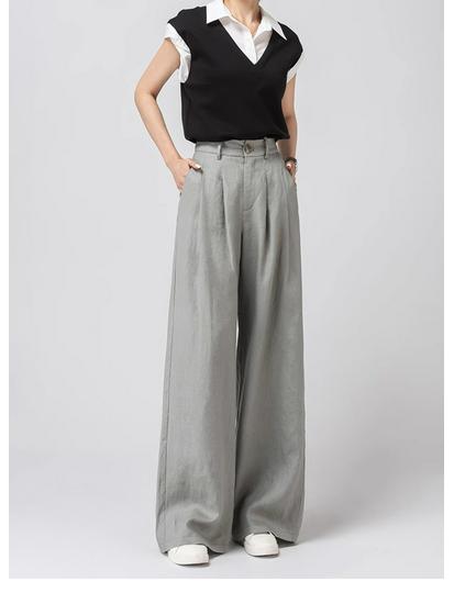 Women's 100% Linen Wide-Leg High-Waisted Loose Trousers, Summer 2026 Collection