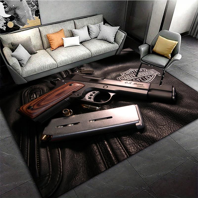 HD Rifle Area Rug Pistol Revolver Gun Carpet Modern Weapons Rugs Living Room Bedroom KitchenDoormat Bathroom Anti-slip Floor Mat
