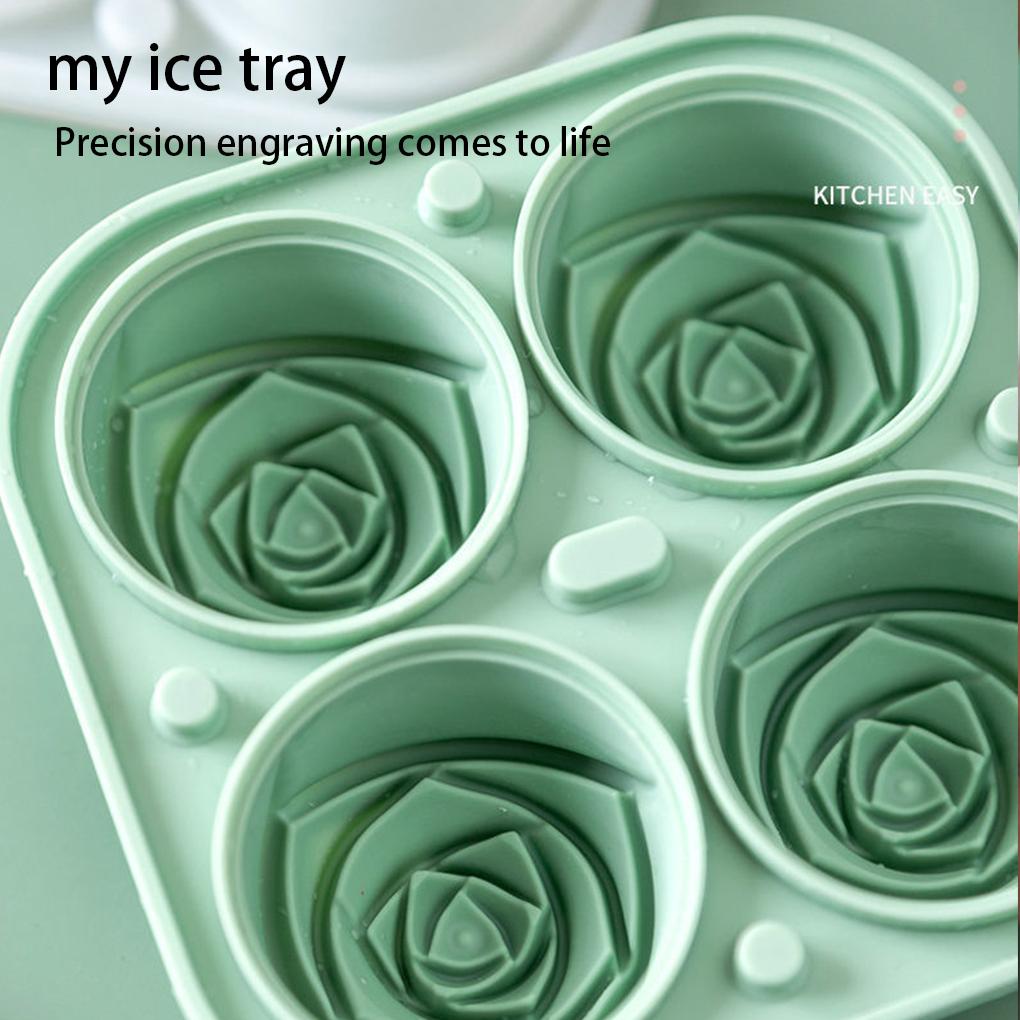 4 Holes Ice Cube Mold Silicone Rose Shape Cold Beverage Chocolate Tray Household Homemade Kitchen DIY Making Mould