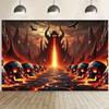 2D flat banner 1 piece Large Hell Gate Background Cloth - Gothic-style Demon Theme Photography Background with Flames.PMJ