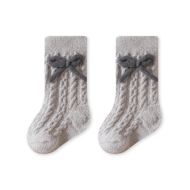 Baby Socks Solid Cotton Soft Long Princess Socks Plugging And Thickening with Cute Bow Boy Girls Stretchy Warm Cozy Casual Socks