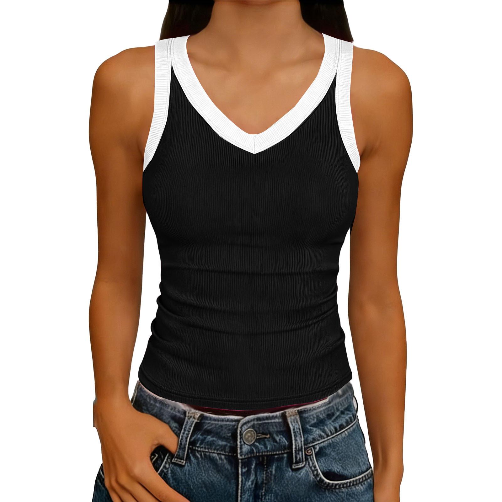 Women s Casual Fashion V-Neck Sleeveless Knit Tank Top XXL чёрный