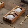 Natural Solid Wood Condiment Tray, Compartmented Serving Dish with Spoons for BBQ Dipping Sauces and Table Organization