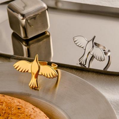 European Stainless Steel Dove Wing Open Ring - Retro Titanium Steel Bird Jewelry