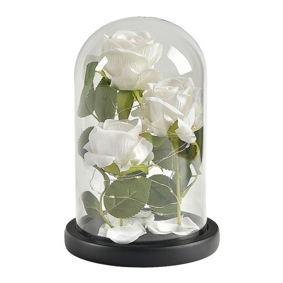 Goldfolienrose Glasabdeckung Mehrzweck-Rosendekoration in Glasdom mit schwarzem Holzsockel Romantische Valentinstagsgeschenke für Frauen Geburtstag