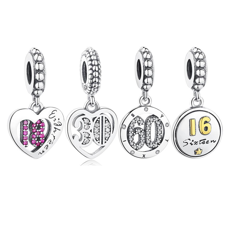 

Оригинальная бусина из стерлингового серебра 925 пробы, 18, 30, 40, 60 лет, подвеска в форме сердца любви, подходит для браслетов, ожерелий, ювелирных изделий