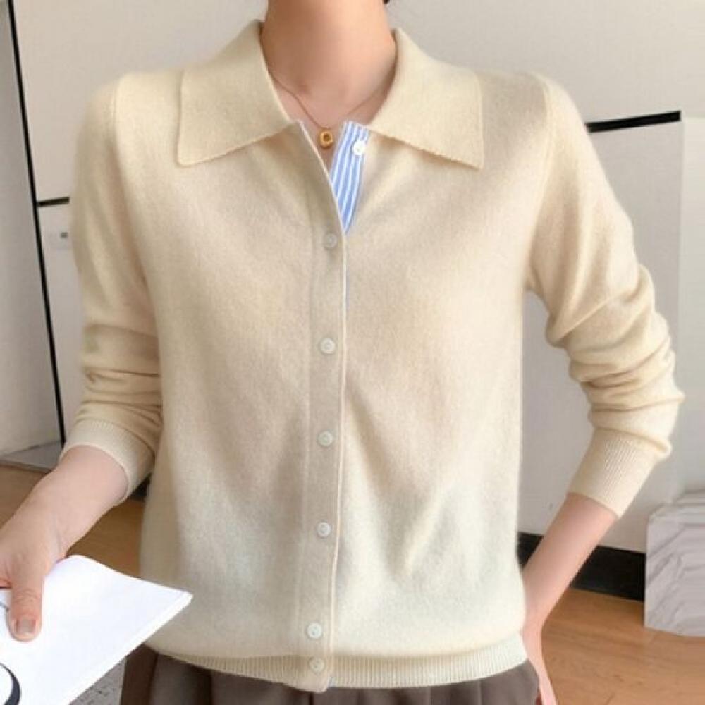 Navava Nk3153 Stripe Point Collar Long Sleeve Knit Cardigan