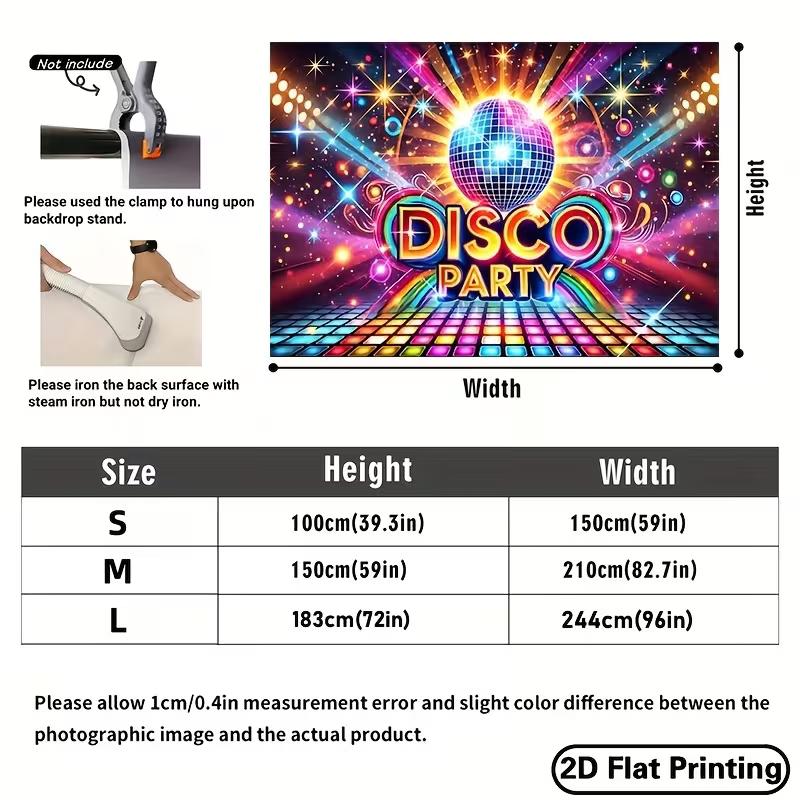 Disco Party Backdrop, 70s 80s Retro Disco Ball Neon Background Banner for Birthday & Themed Parties