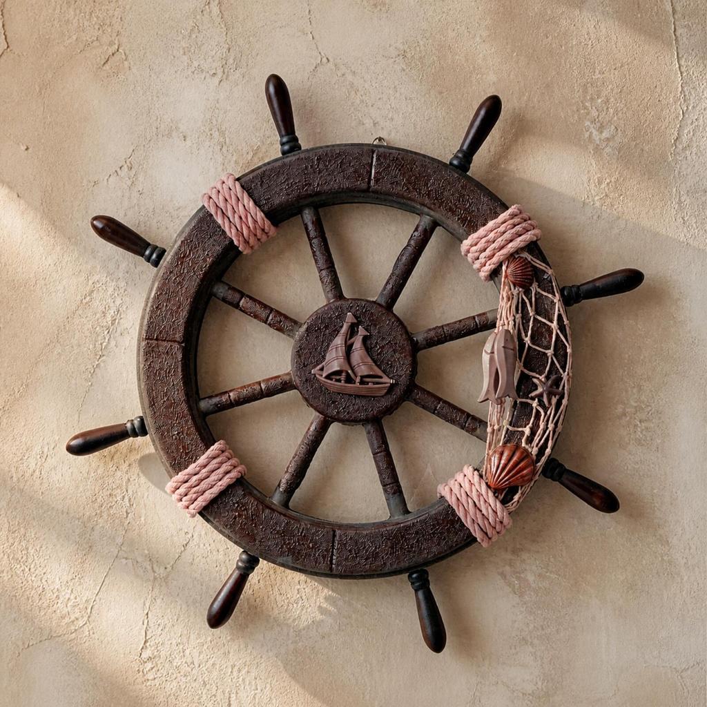 Ship Wheel Wall Decor Seafaring Wooden Hanging Weathered for