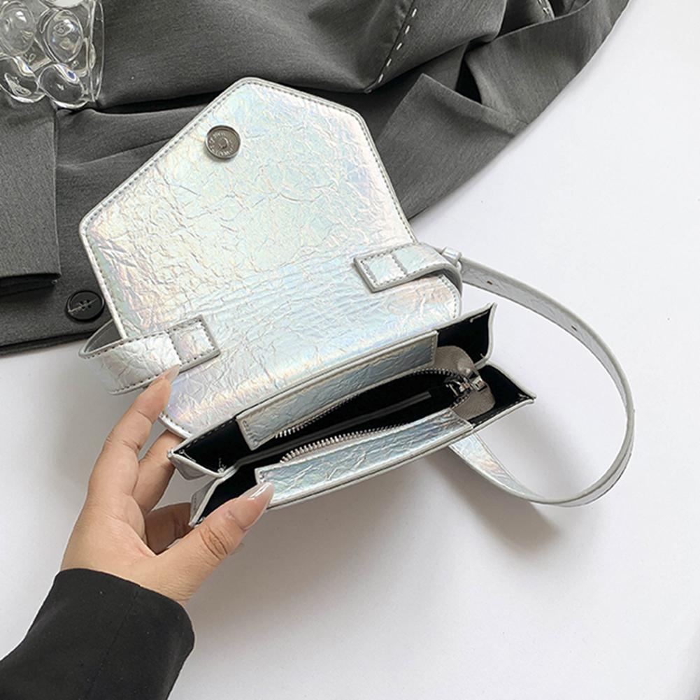 Women Irregular Shoulder Bag PU Leather Shiny Crossbody Bag Adjustable Strap All-Match Satchel Bag Ladies Commute Bag