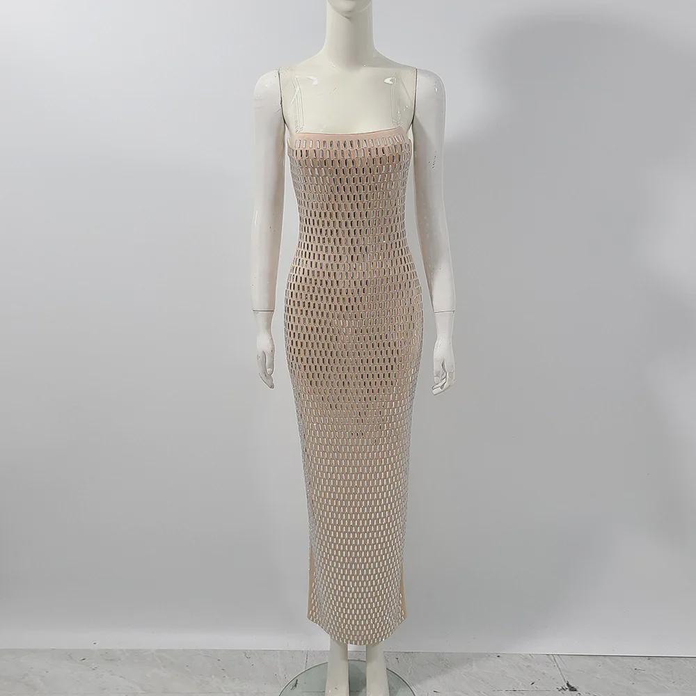 Sparkling Diamond Tube Top Party Dress – Medium-Length Evening Wear