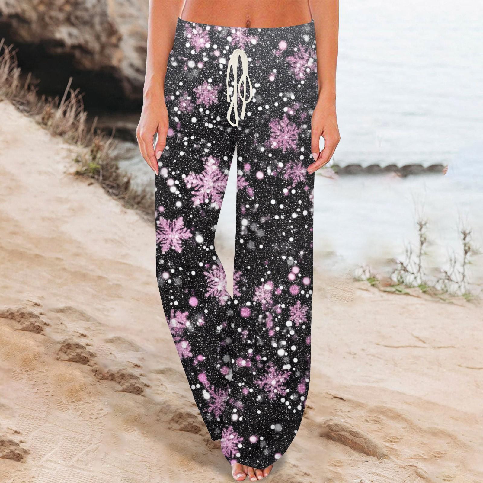 

Женские удобные брюки-слип с рождественским принтом, широкие брюки на шнурке, повседневные брюки M розовый