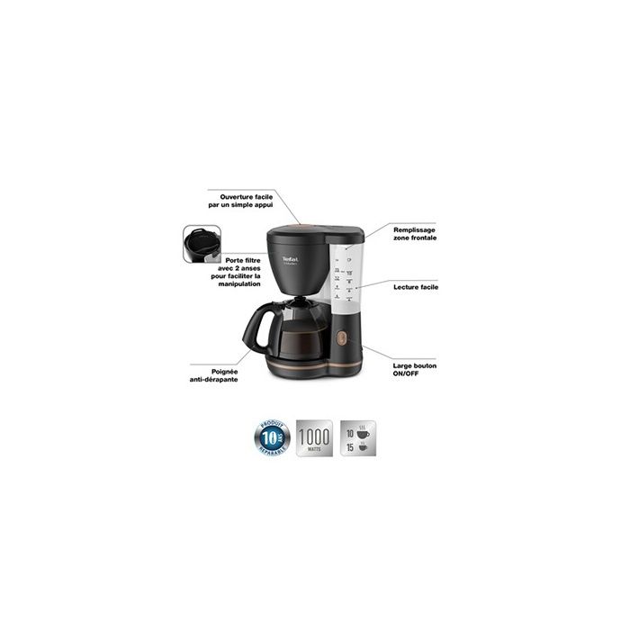 Tefal Includeo Filter Coffee Maker, 1.25 L, 15 Cups, Easy To Use Cm533811