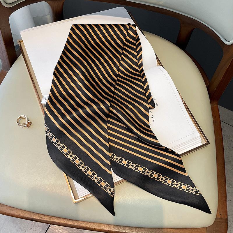 New Striped Printed Imitation Silk Fashion Early Autumn Decorative Small Scarf Winter Warm Scarf Headband Tie Pack