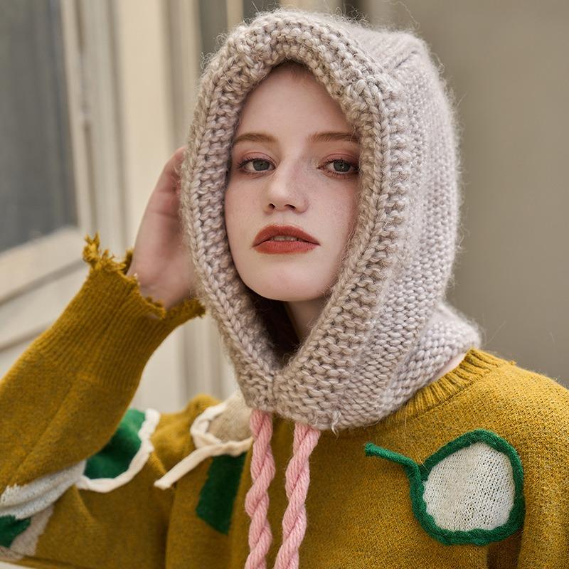 Autumn and winter warm balaclava hat autumn and winter knitted hat fashion warm neck cover head bag neck hat women