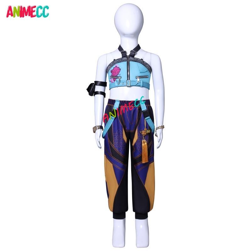 ANIMECC EN STOCK Taille110cm-150cm Huntrix Zoey Cosplay Costume Enfant Perruque Film K-pop Chasseur de Démons Cosplay Tenues de Fête d'Halloween