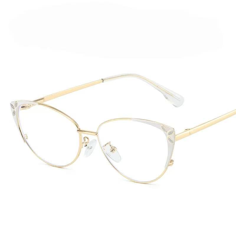 New metal square flat glasses women's European and American cat eye anti-blue light glasses frame fashionable retro high-end glasses