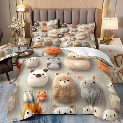 Cartoon 5D Three-Dimensional Bear Rabbit Flower Bedding Three-Piece 3D Digital Printing Quilt Cover