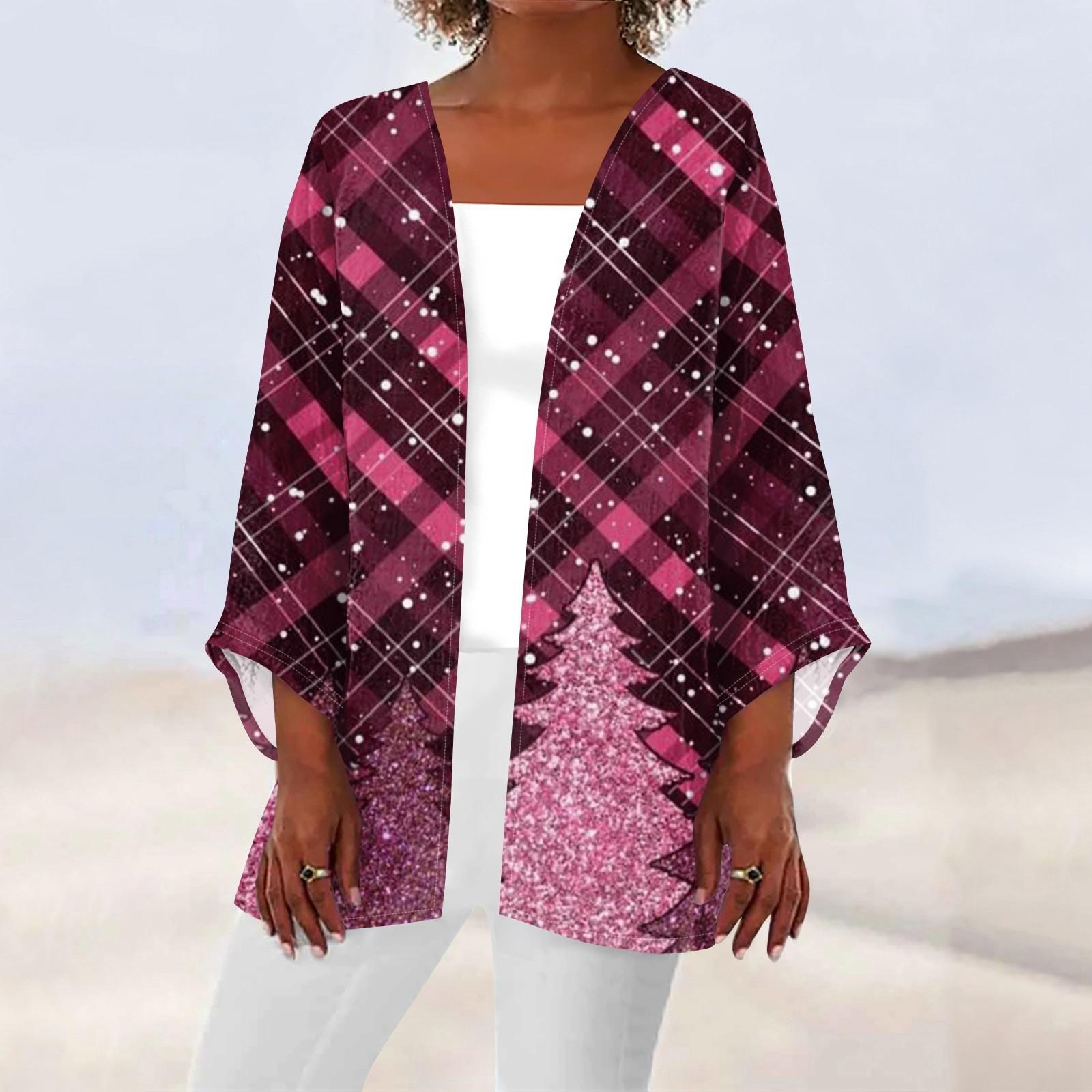 

Женская повседневная мода с рождественским принтом легкая куртка средней длины кардиган XL