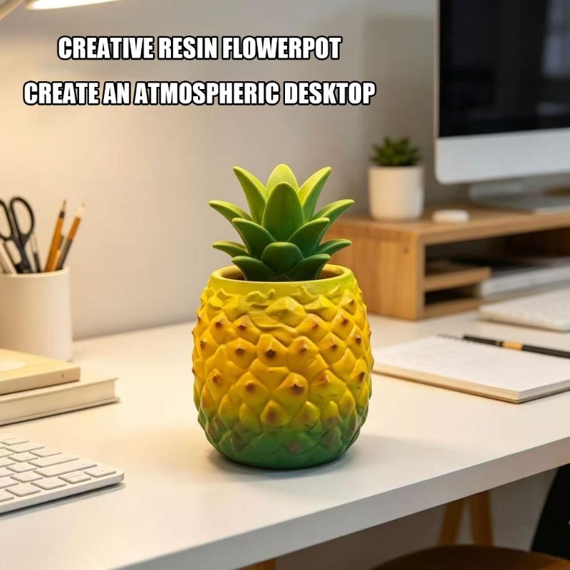 Harz-Ananas-Blumentopf mit Fruchttextur, Tischpflanzer für Mini-Grünpflanzen, Stifteaufbewahrung, Regaldekoration, Tischdekoration und Fensterbank-Akzent
