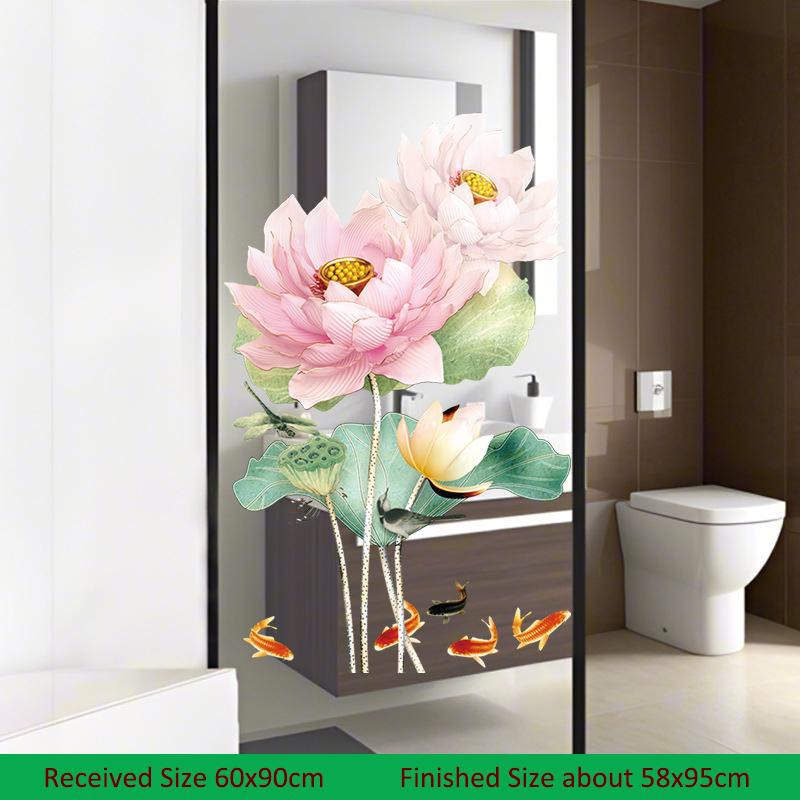 

Большие китайские наклейки на стену в виде лотоса – двухсторонние прозрачные съемные декоративные наклейки из ПВХ для окон, ванной комнаты, стеклянной витрины, домашнего декора, отклеиваются и приклеиваются 60x90cm