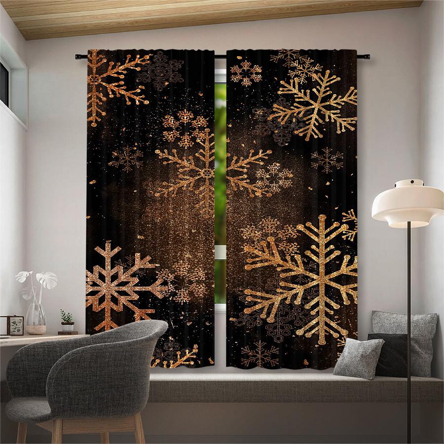 Set Of 2 Christmas Tree Snowflake Pattern Printed Curtains Decorations Home Room Curtain Polyester