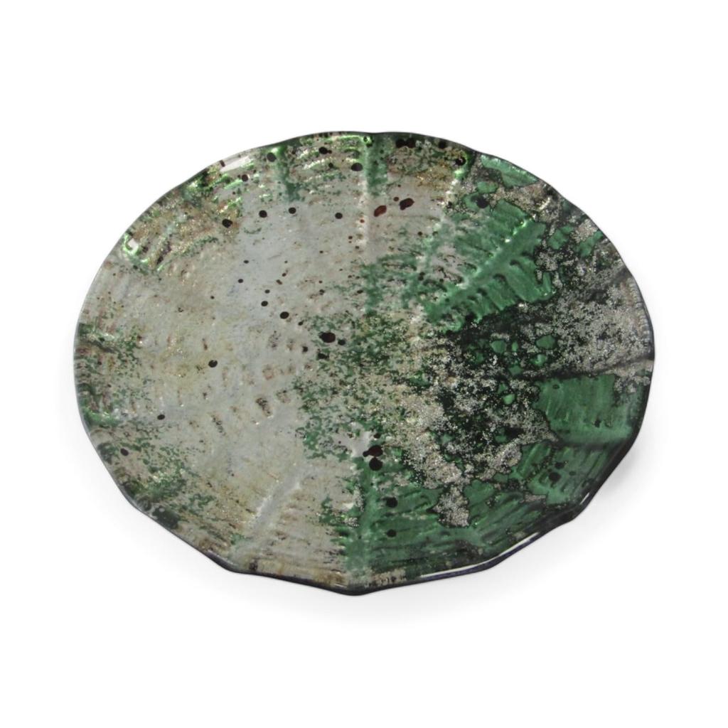 Sashimi Green and Sairan J-kitchens Plate, Glass, Round, Small, Gold, 15cm,