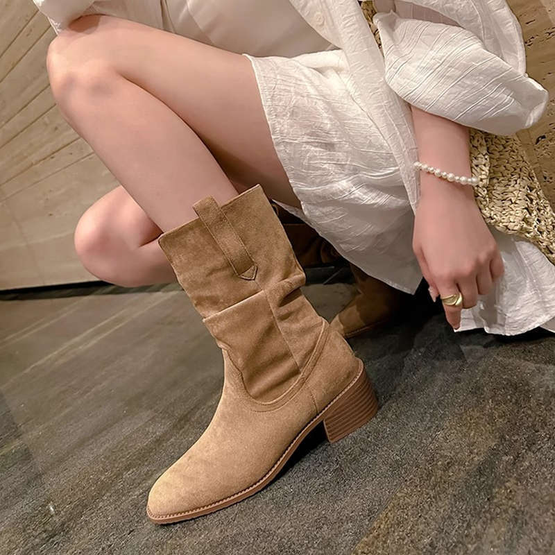 Wasteland Wind Thick Heel Inner Heightening Pile Boots Short Boots Children's New Skirt Western Cowboy Martin Boots