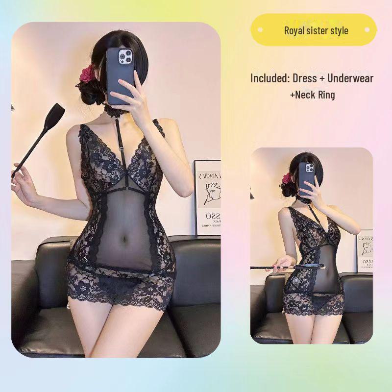 

Ночная рубашка и комплект нижнего белья с глубоким V-образным вырезом и кружевом Temptation One Size