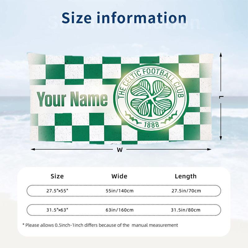 Custom Text Beach Towel, Soft Absorbent Swimming Multi-use TowelCeltic FC