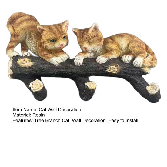Tree Branch Cat Wall Sculpture Multi-purpose Wall Mount Simulation Cat Hanger Hook Home Living Room Bedroom Kitten Wall Art Decoration