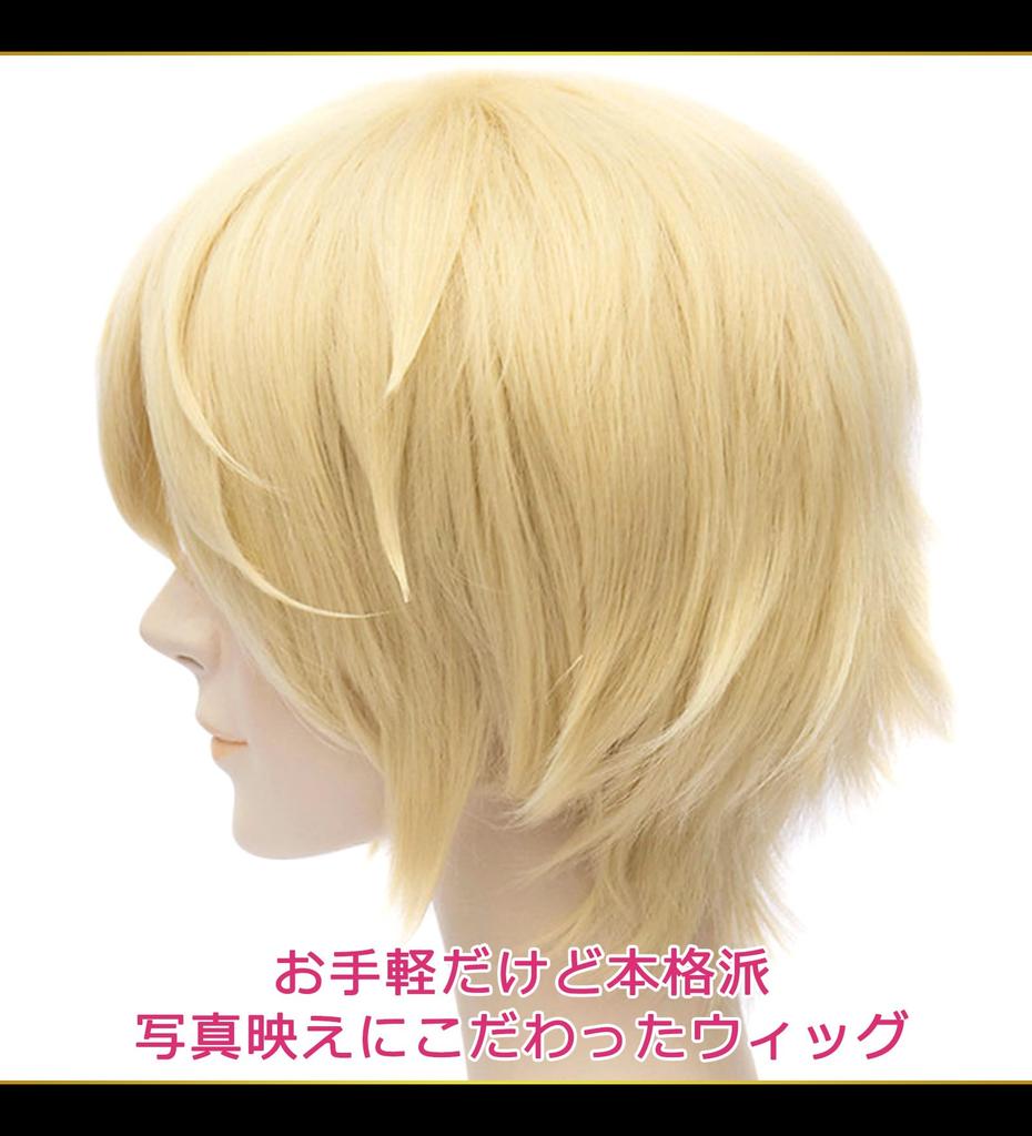 CaseEden Cosplay Wig, Short, 30cm, Heat-Resistant, Blonde, Light Gold, with Two Wig Nets
