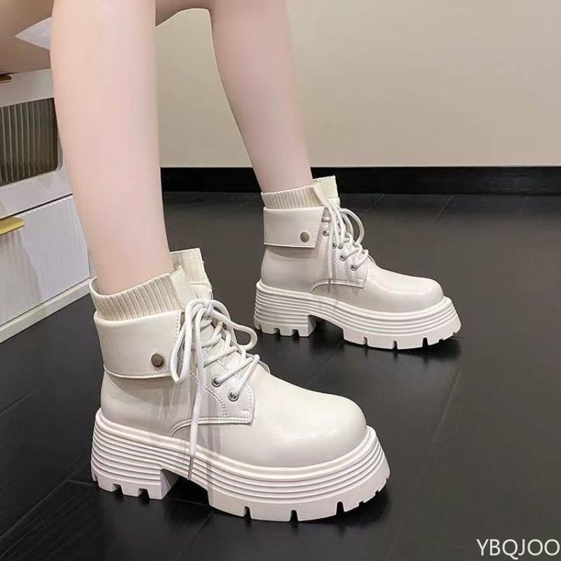 Retro fashionable versatile women's boots autumn winter new casual comfortable thick soled height increasing short boots
