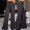 Elegant Casual High Waist Wide Leg Pants Fashion Loose Button Long Pant Office Solid Spring Autumn Womens Clothing New Pant