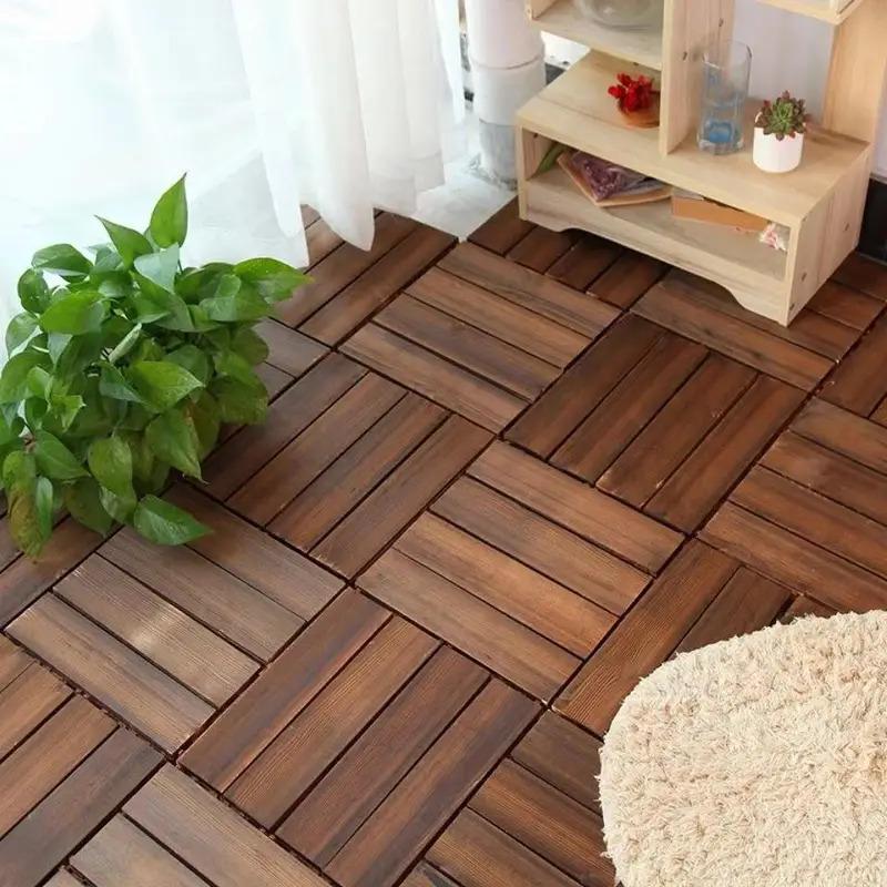 Anti Corrosion Wood Flooring Outdoor Carbonized Wood Flooring Balcony Household Courtyard Flooring Splicing Waterproof Solid