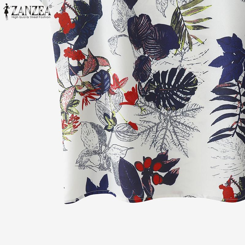 ZANZEA Women Casual Loose Round Neck Short Sleeve Print Blouse